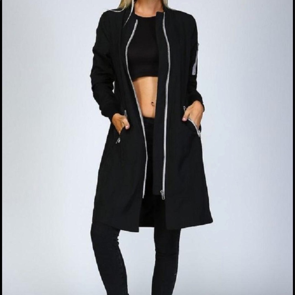 Listicle long bomber jacket